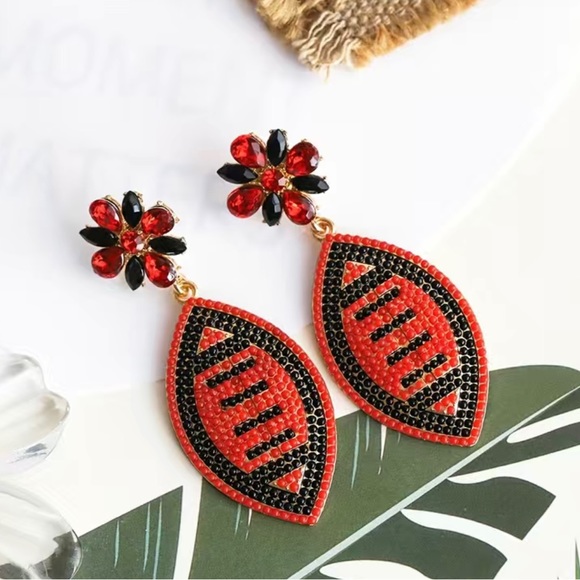 Metal Football Earrings - Picture 2 of 2